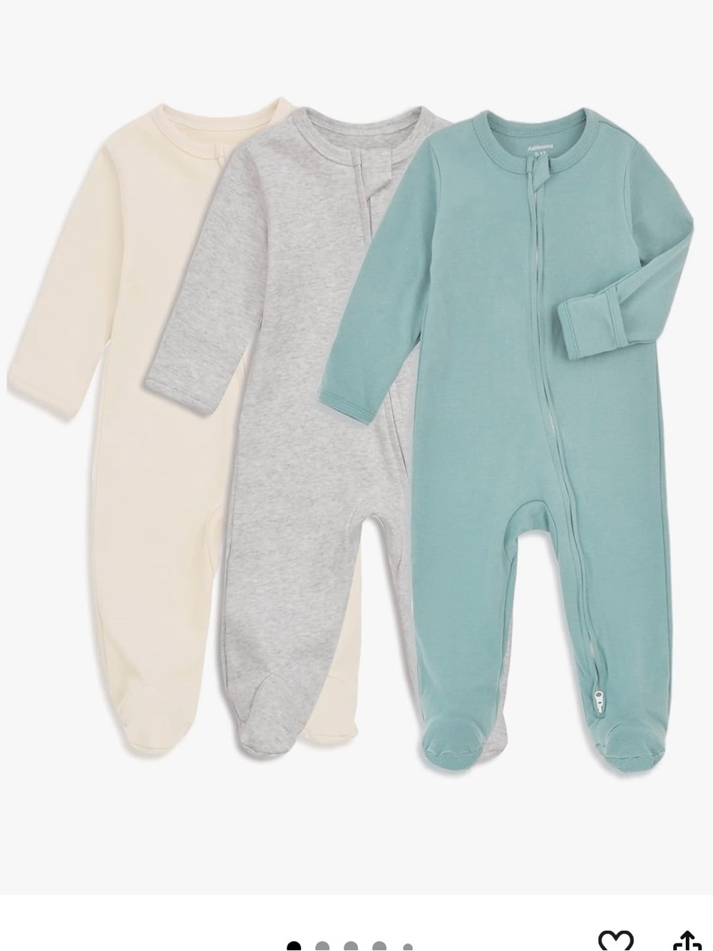 3-Pack Kids Footed One-Pieces - Ivory, Grey & Blue
